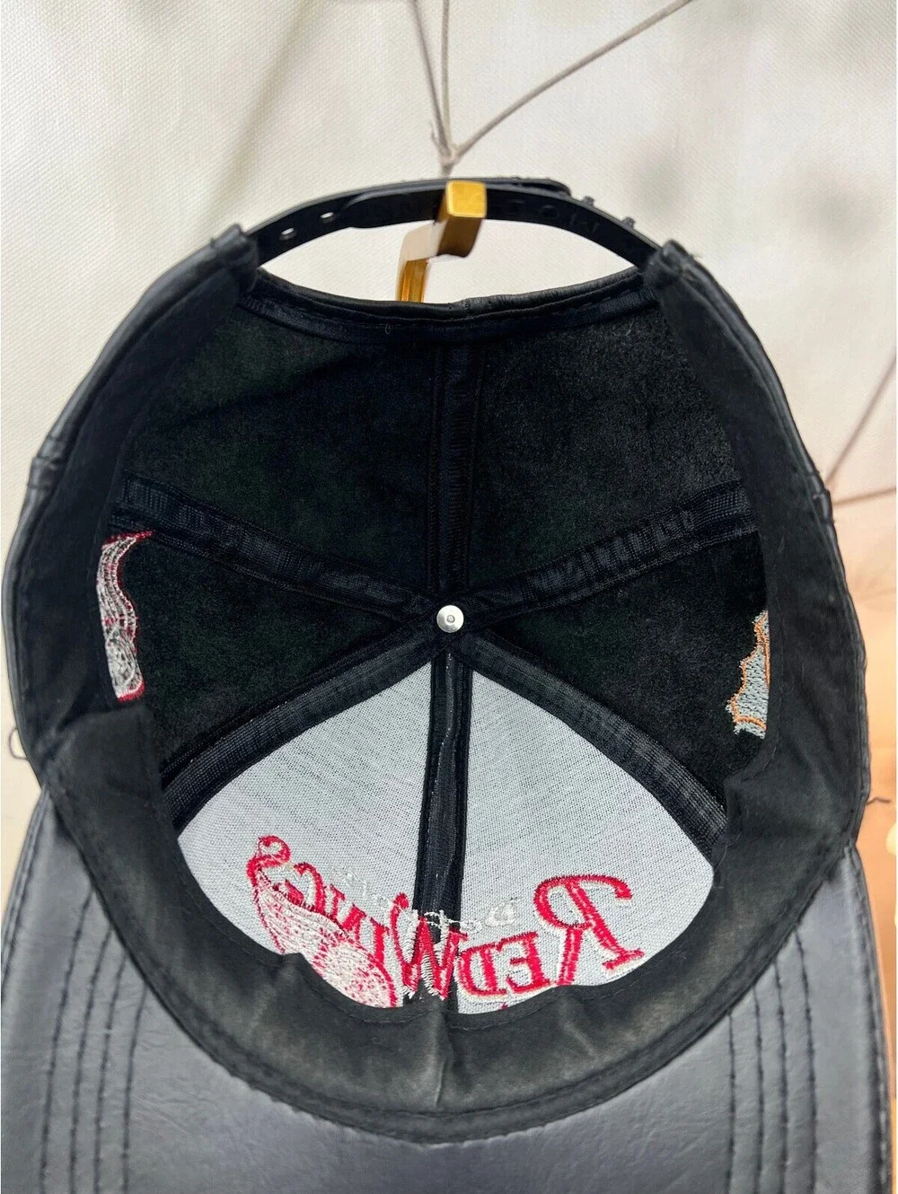 Vintage Detroit Red Wing black Leather Embroidered